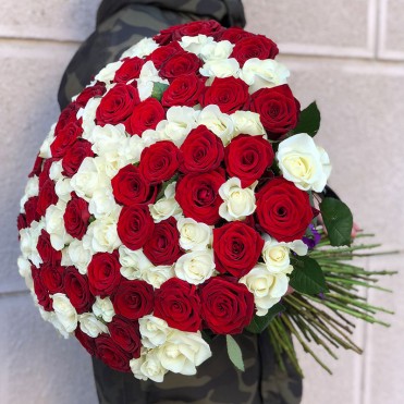 101 роза микс «красно-белая» 60 см