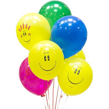 7 разноцветных гелиевых шариков (микс из смайликов)