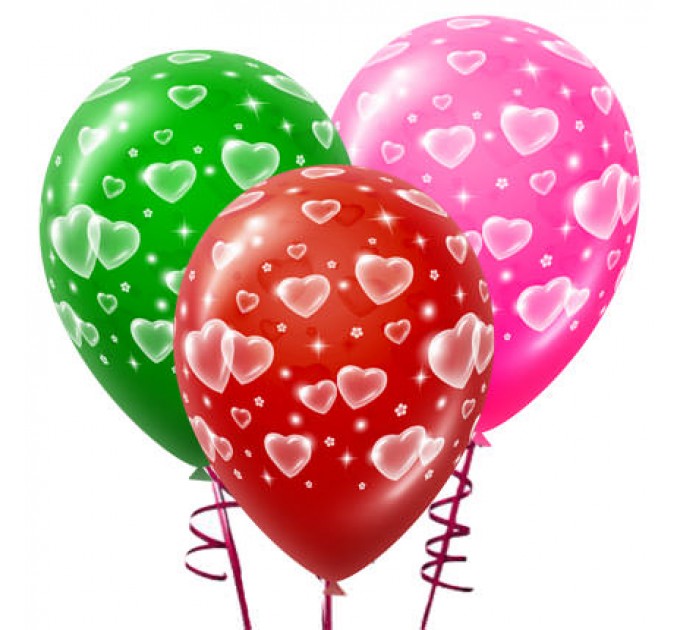 3 разноцветных шарика с сердцами