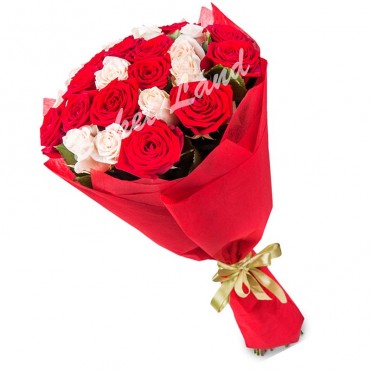25 роз микс «красно-белая» 60 см