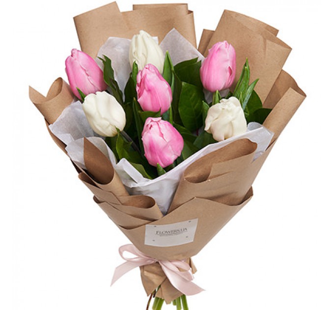 7 білих та рожевих тюльпанів