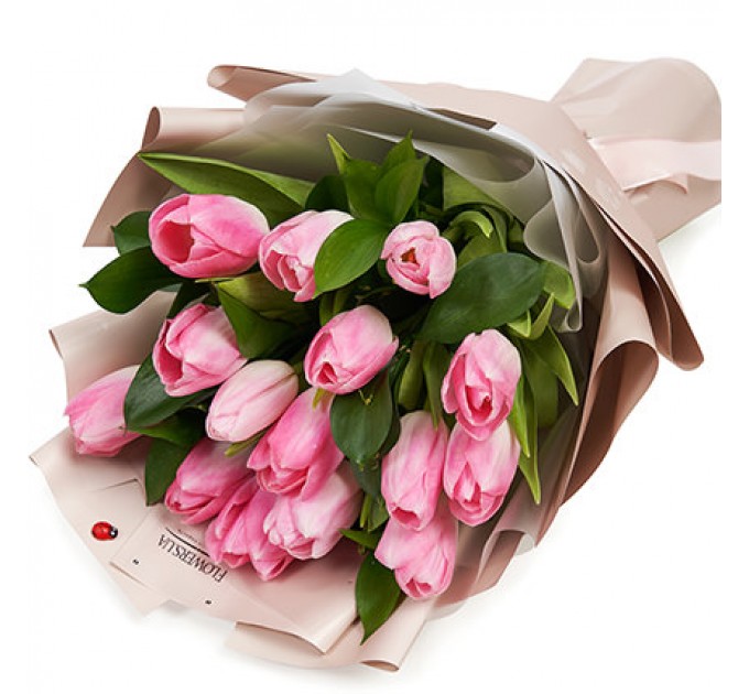 Букет "15 рожеві тюльпани"
