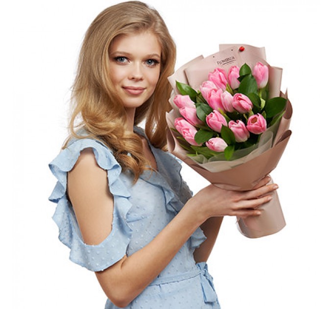 Букет "15 рожеві тюльпани"