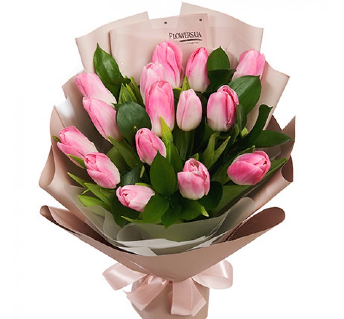 Букет "15 рожеві тюльпани"