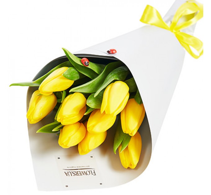 Весняний букет "9 жовті тюльпани"