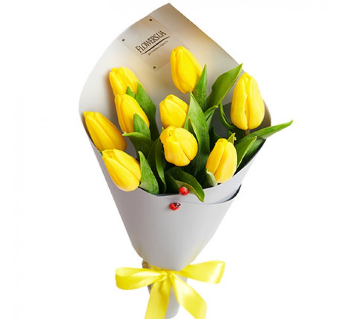 Весняний букет "9 жовті тюльпани"