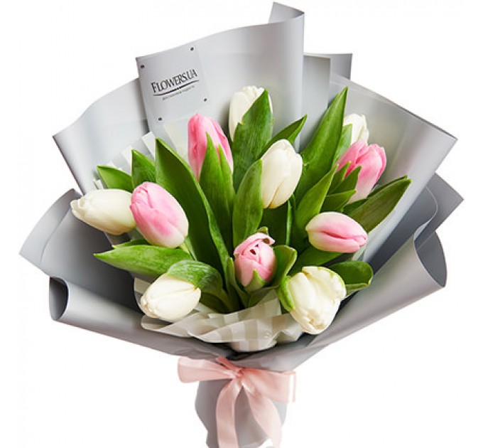 Букет "11 белых и розовых тюльпанов"