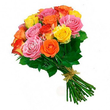 29 роз микс «розово-желто-оранжевая» 60 см