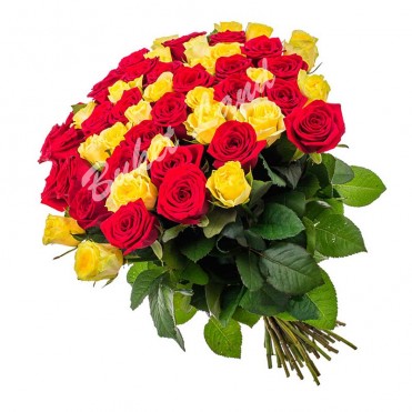 51 роза микс «красно-желтая» 60 см