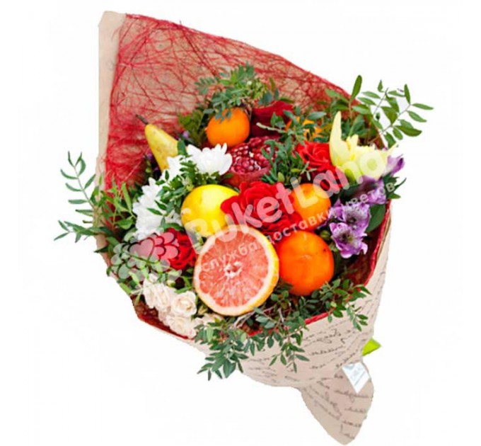 Букет из фруктов и цветов «Весенний поцелуй» | размер M