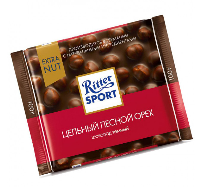 Шоколад темний Ritter Sport з цілісним лісовим горіхом 100г